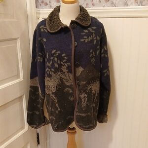 Women's Vinatge Cedar Canyon Wool Blend Horse Blue and Brown Jacket